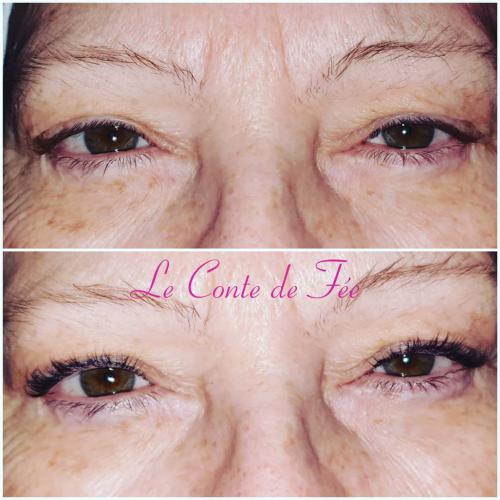 Réhaussement de cils + soin lash botox + teinture de cils Avant/Après 